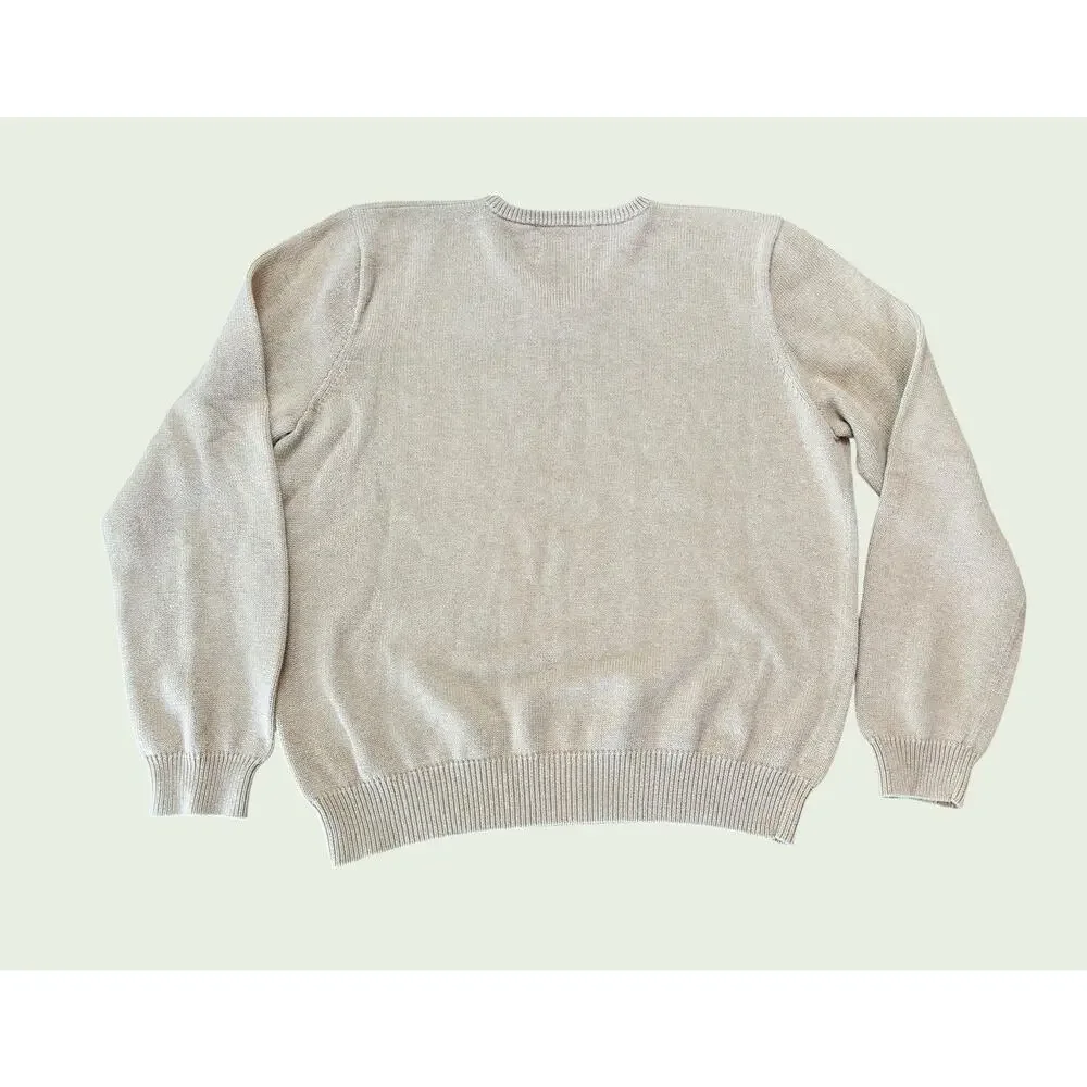 Polo Ralph Lauren Men’s Cotton Crewneck Cream Sweater Men’s XL‎ Blue Pony Logo